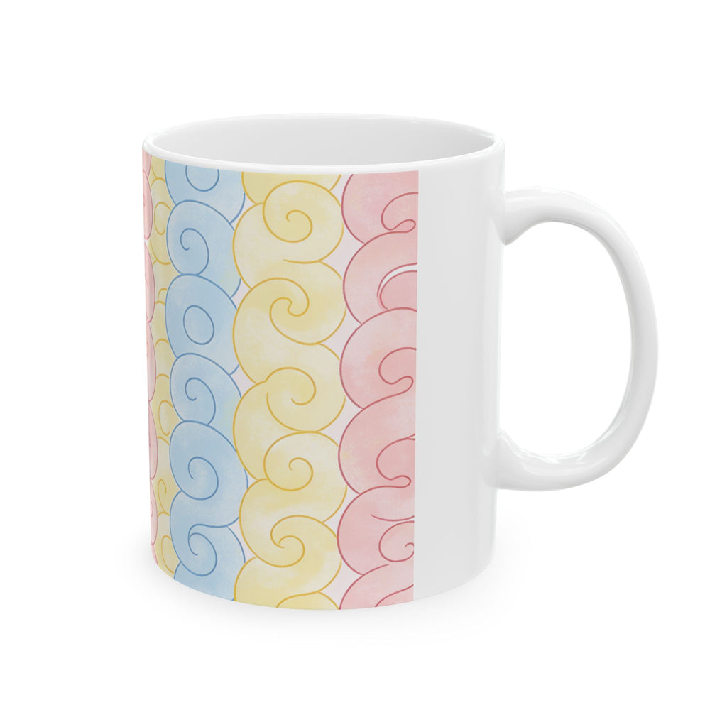 Pastel Swirl Keramiktasse – Rosa, Gelb & Blau | 11oz & 15oz | Glossy Finish
