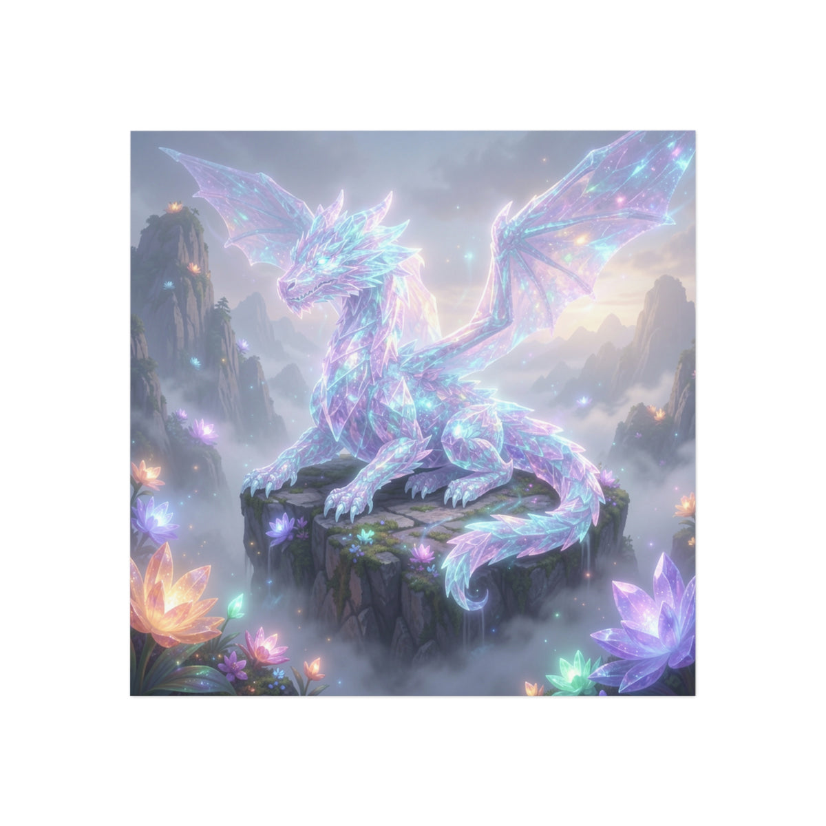 Crystal Dragon Magnet — Iridescent Fantasy Square Fridge Magnet