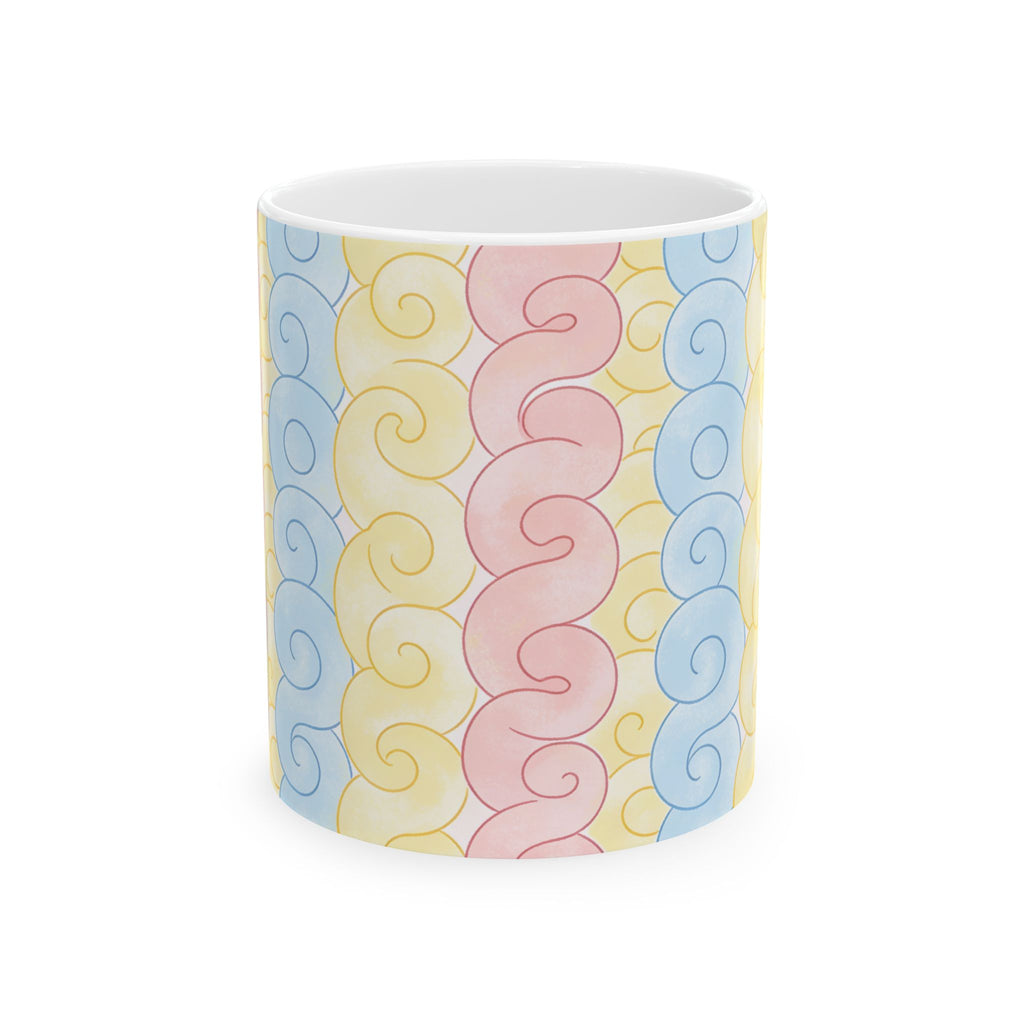 Pastel Swirl Keramiktasse – Rosa, Gelb & Blau | 11oz & 15oz | Glossy Finish