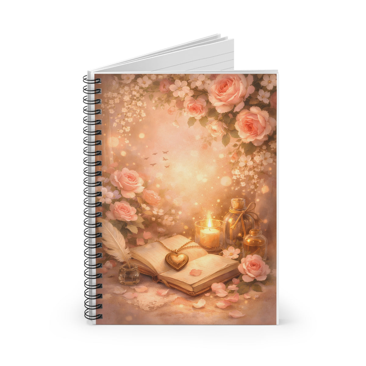 Romantic Rose Spiralnotizbuch – Kerzenlicht & Rosen | Liniert | Journal & Liebesbriefe