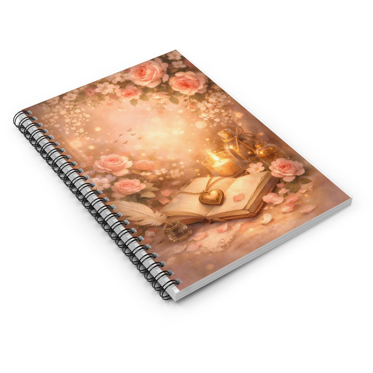 Romantic Rose Spiralnotizbuch – Kerzenlicht & Rosen | Liniert | Journal & Liebesbriefe