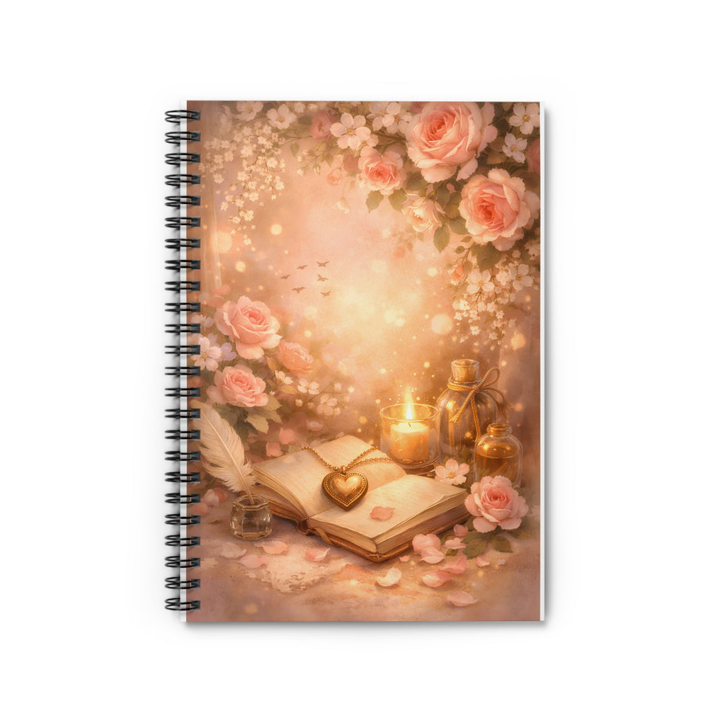 Romantic Rose Spiralnotizbuch – Kerzenlicht & Rosen | Liniert | Journal & Liebesbriefe