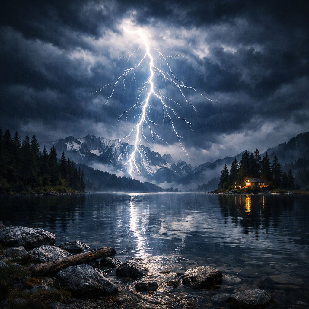Gewitter über Bergsee – Digitales Kunstbild