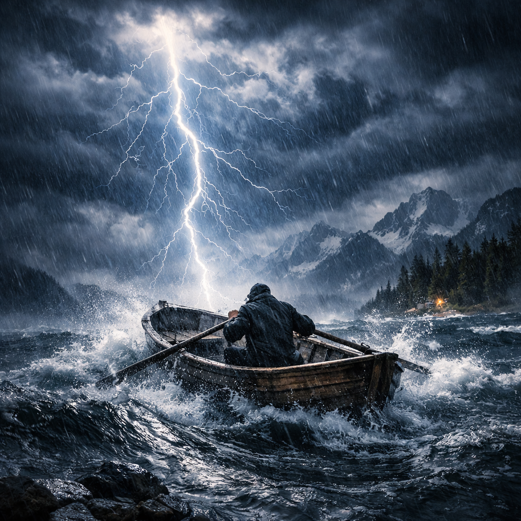 Ruderer im Sturm – Digitales Kunstbild