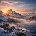 Sonnenuntergang über Alpengipfeln – Digitales Kunstbild