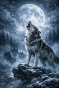 Wolf heult den Mond an – Digitales Kunstbild