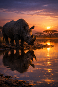 Nashorn am Wasserloch – Digitales Kunstbild
