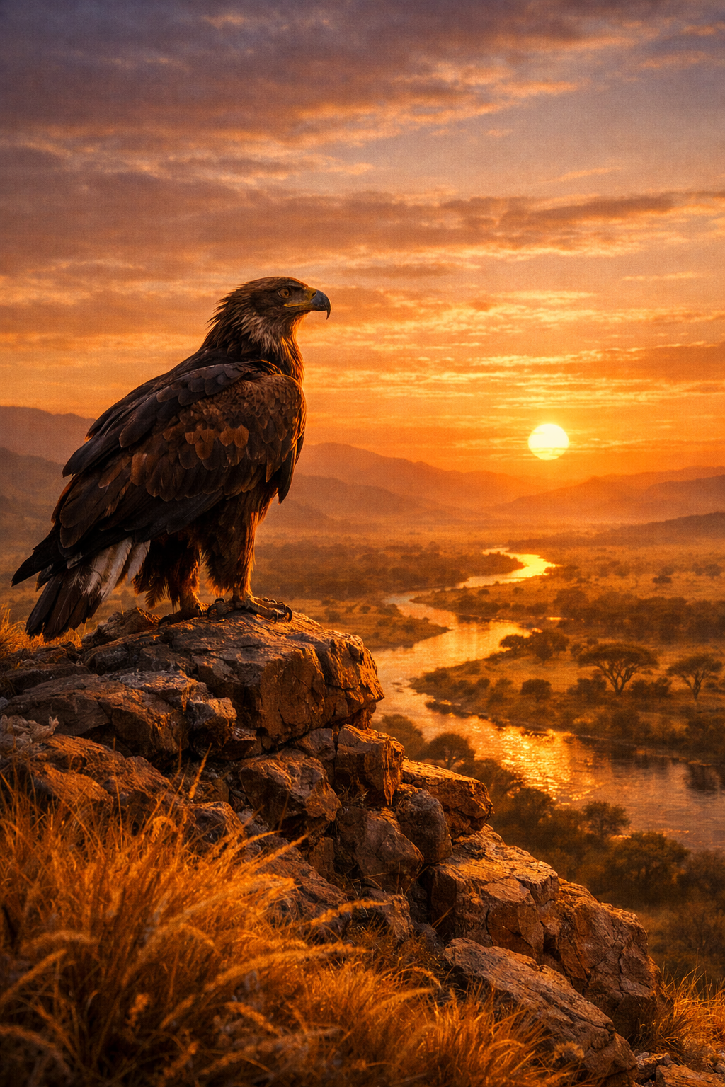 Adler auf Felsen – Herrscher über das Flusstal – Digitales Kunstbild