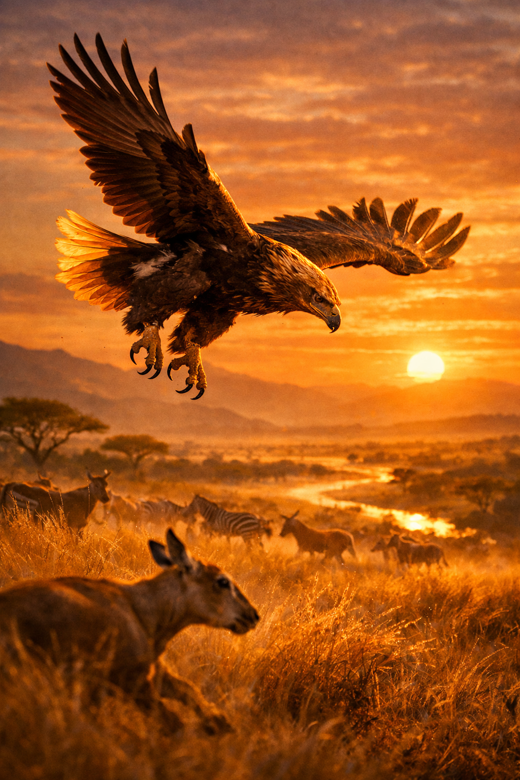 Adler im Sturzflug über der Savanne – Digitales Kunstbild