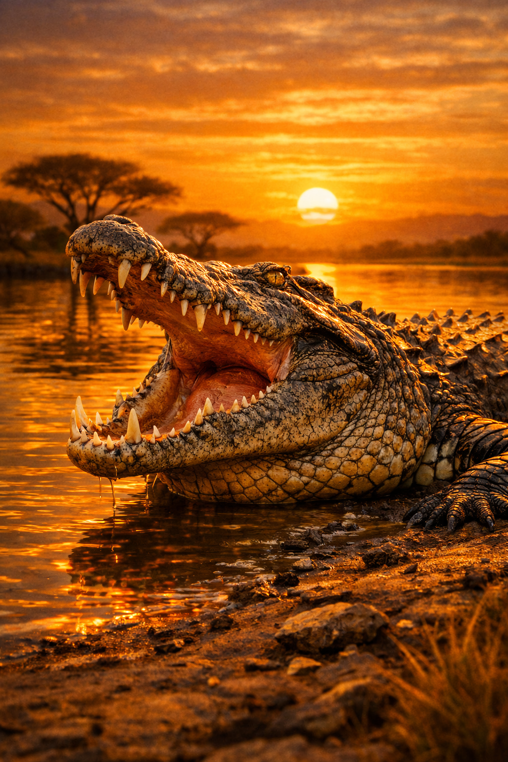 Nilkrokodil im Sonnenuntergang – Digitales Kunstbild