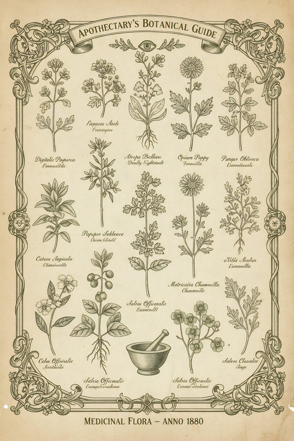 Apothecary's Botanical Guide – Vintage Kräuterposter Anno 1880