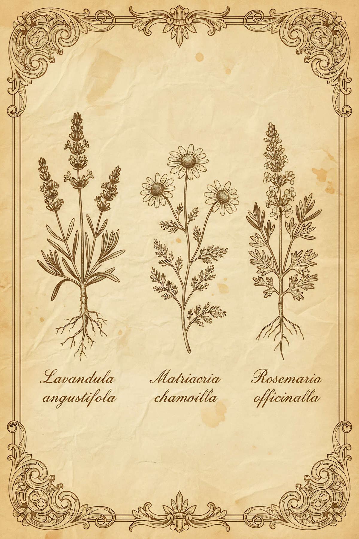 Lavendel, Kamille & Rosmarin – Vintage Botanik Poster