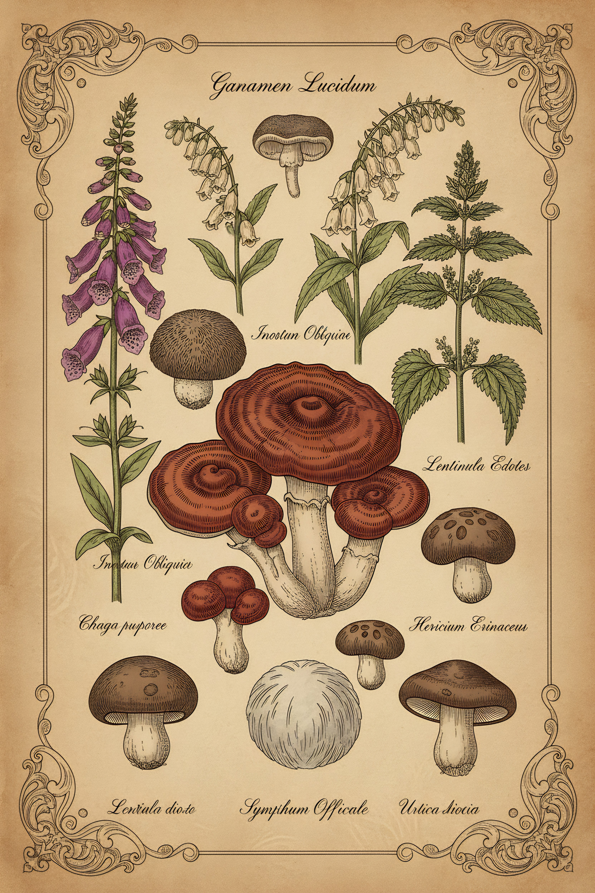 Ganoderma Lucidum – Vintage Pilze & Waldkräuter Poster