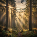 Nebelwald im Morgenlicht – Digitales Kunstbild