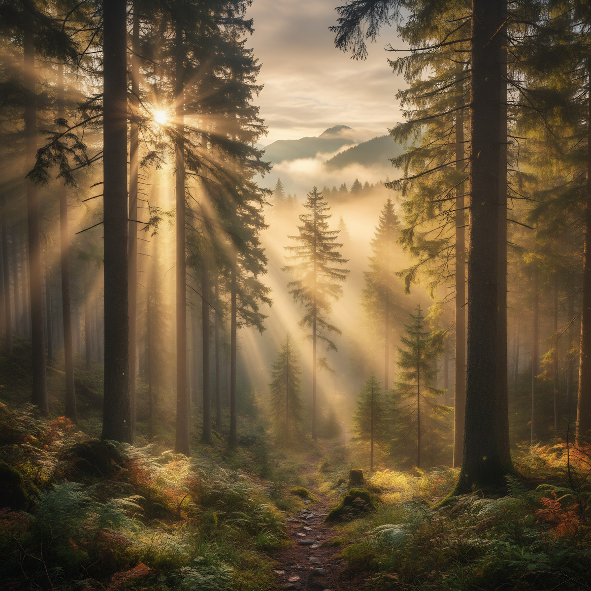 Nebelwald im Morgenlicht – Digitales Kunstbild