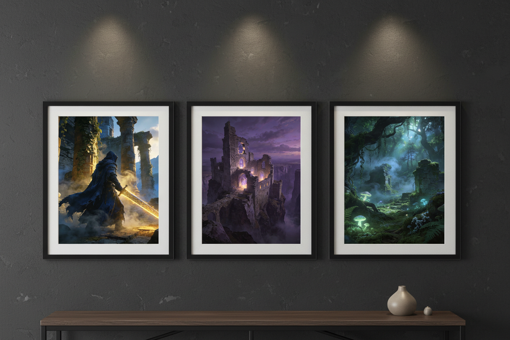 Fantasy Welten Triptychon Wandbild-Set Mockup