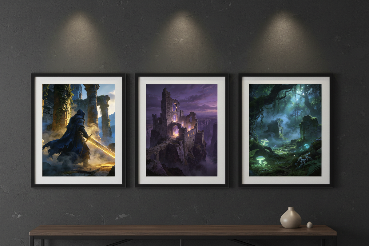 Fantasy Welten Triptychon Wandbild-Set Mockup