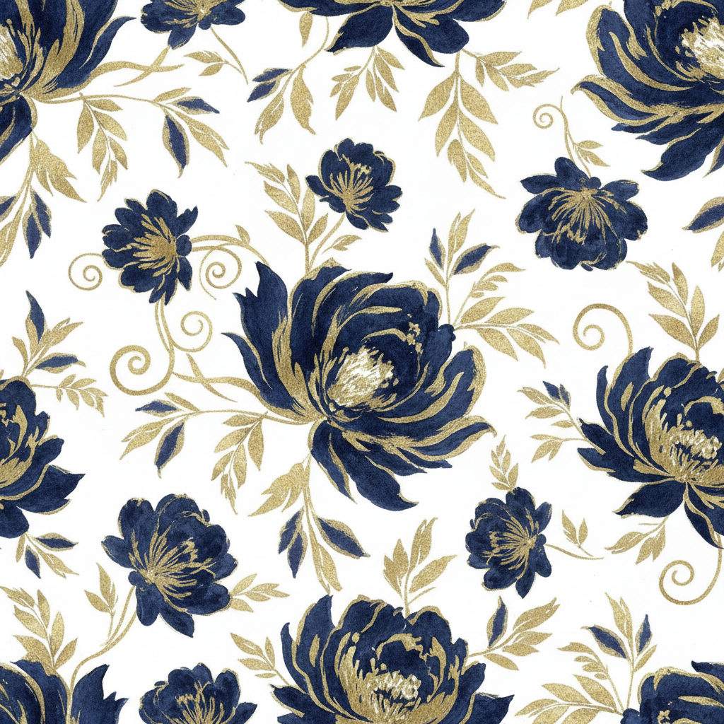 Navy & Gold Botanik Muster – digitale Printvorlage
