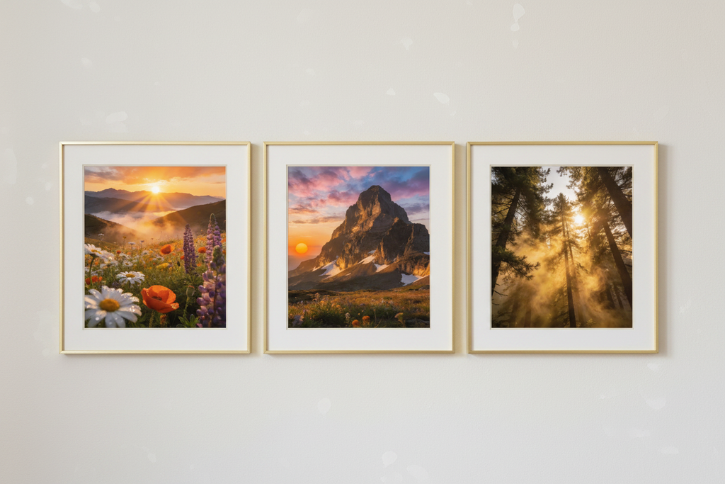 Sonnenaufgang Triptychon Wandbild-Set Mockup