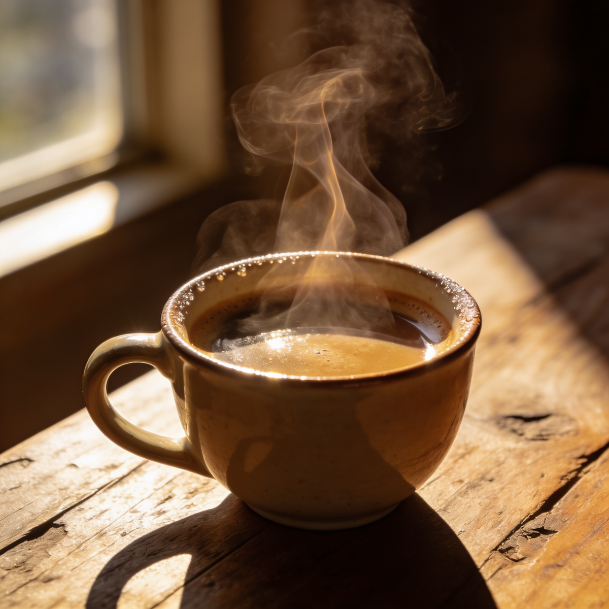 Dampfender Kaffee – Stille am Fenster digitales Kunstbild
