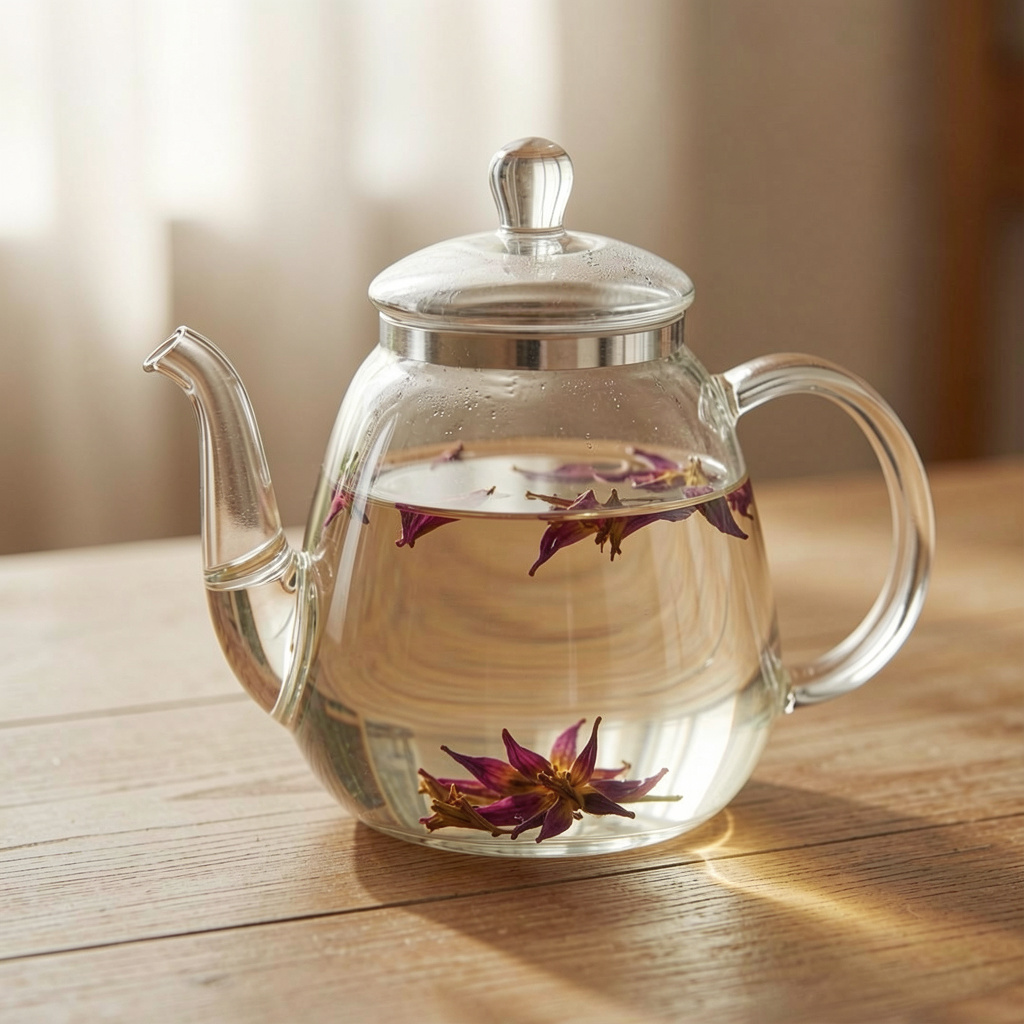 Blüten-Teekanne – Eleganz in Glas