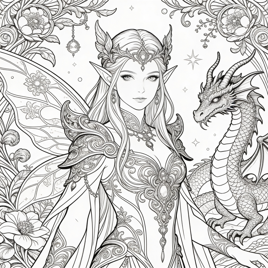 Ausmalbilder für Erwachsene – Fantasy Bundle (20 Bilder)