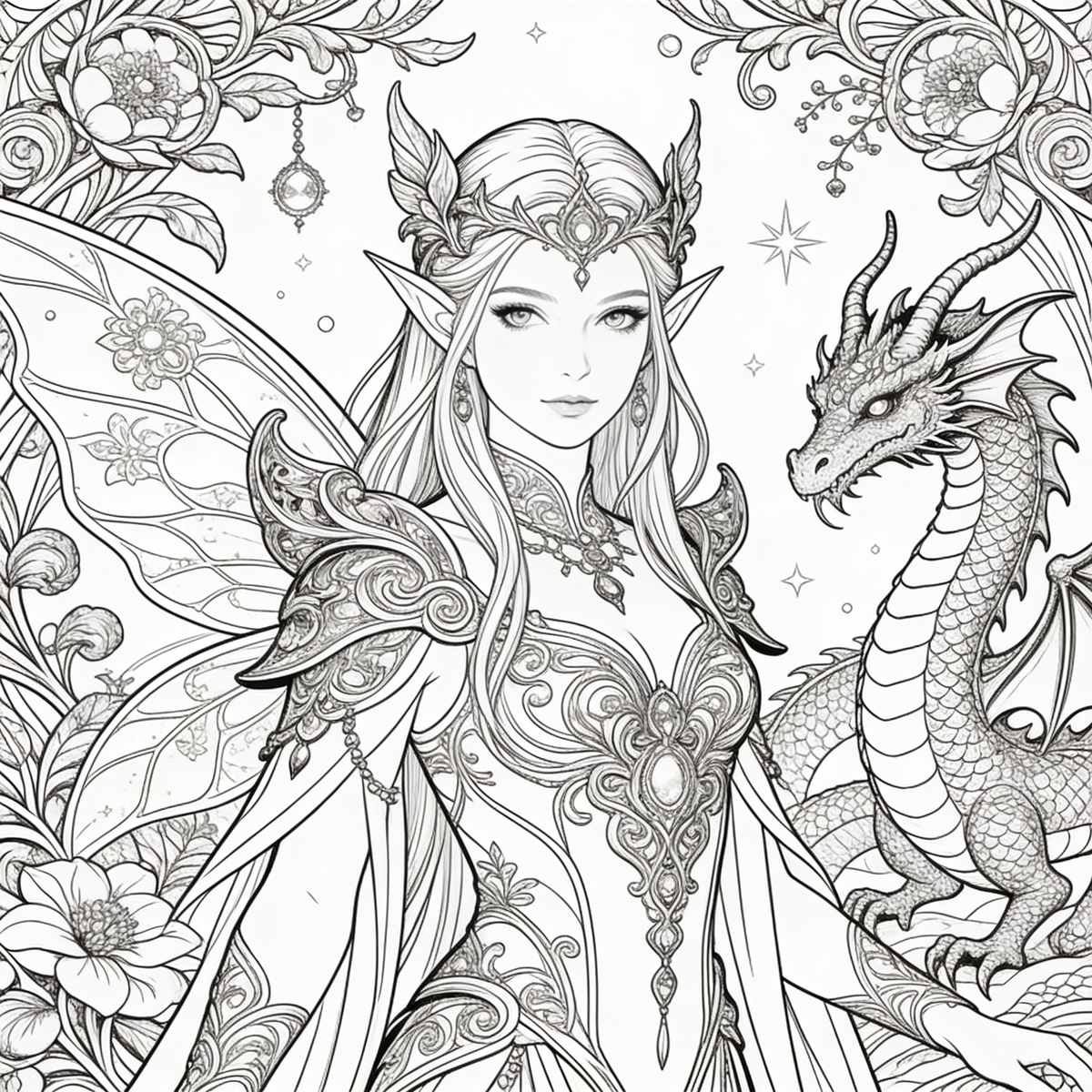 Ausmalbilder für Erwachsene – Fantasy Bundle (20 Bilder)