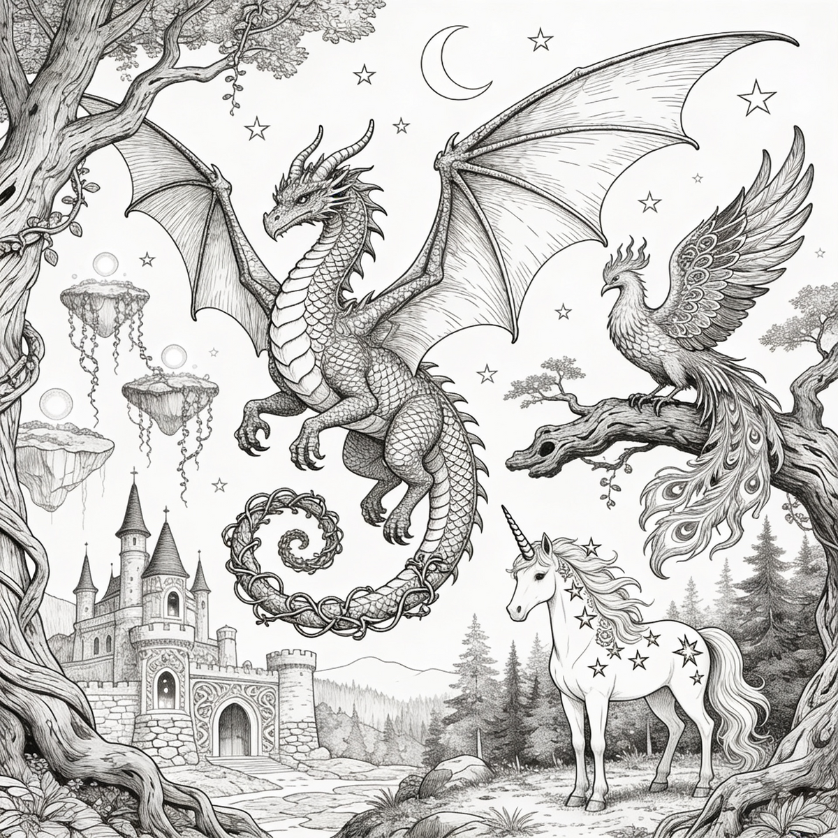Ausmalbilder für Erwachsene – Fantasy Bundle (20 Bilder)