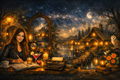Magical Night Writer – Fantasy Art Poster